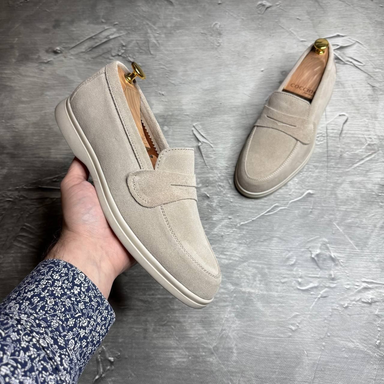 Лоферы Замшевые мужские бежевые LORO PIANA Suede! Натуральная ЗАМША!