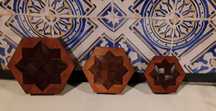 Conjunto 3 caixas de madeira vintage hexagonal em marchetaria