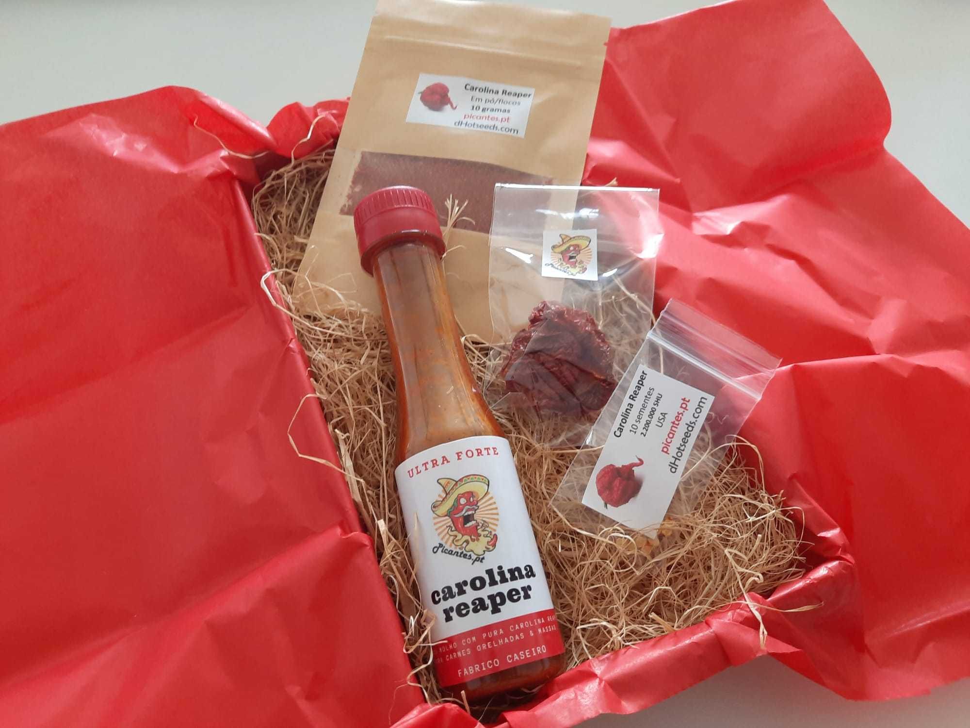 Caixa Presente Gift Box CAROLINA REAPER: Molho, Pó, Sementes e Seca