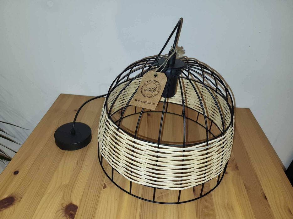 Lampa z metalowym, drucianym kloszem 37 cm vintage boho.