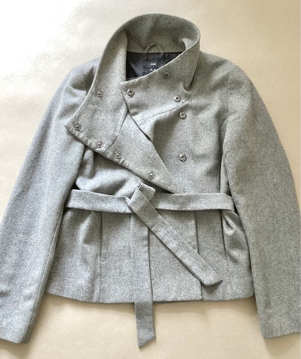 Płaszcz z wiązaniem szary wełniany rozmiar XL 42 H&M
