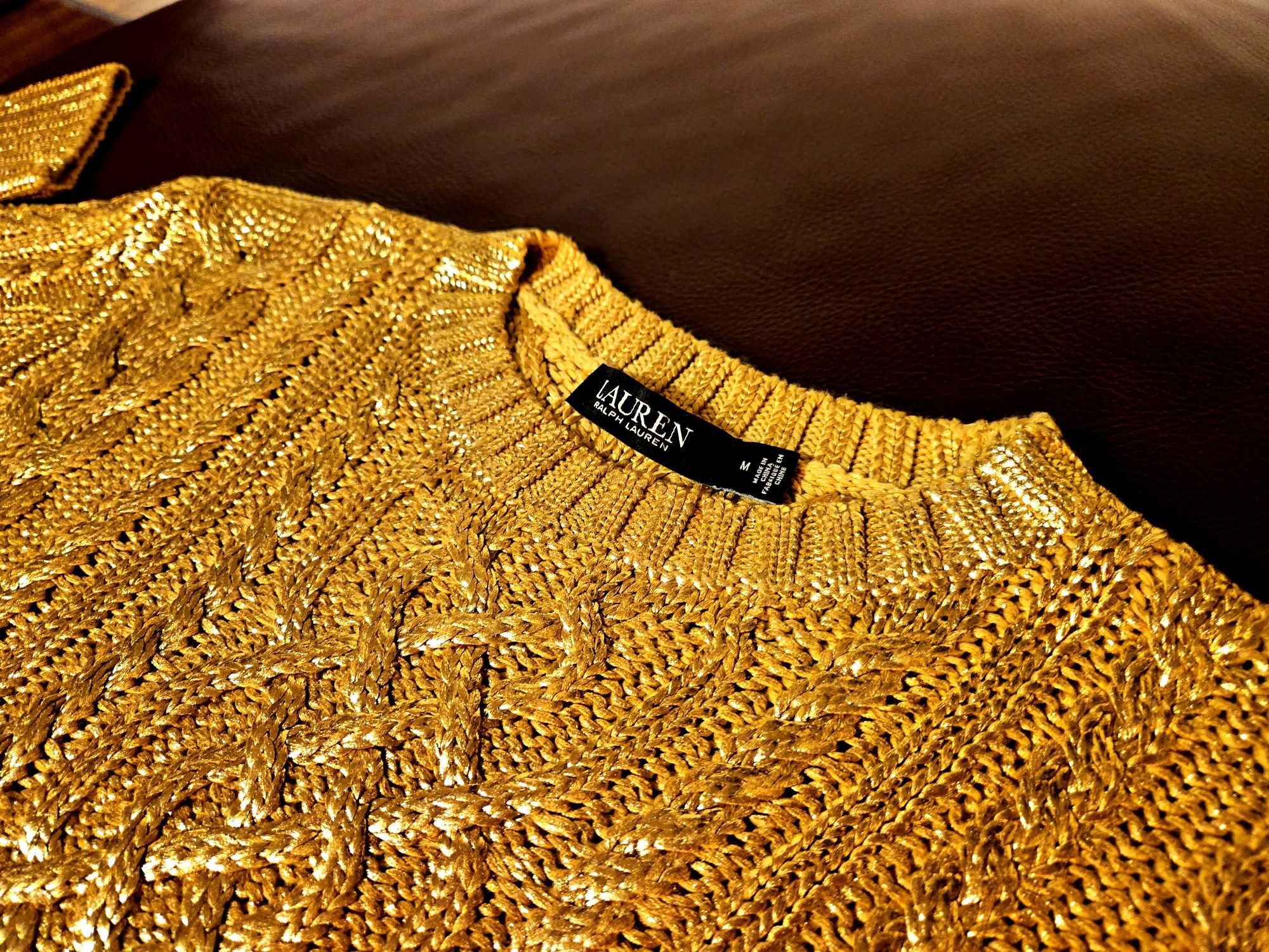 Sweter Ralph Lauren Damski M r. 165/92A złoty połysk bawełna + viscosa