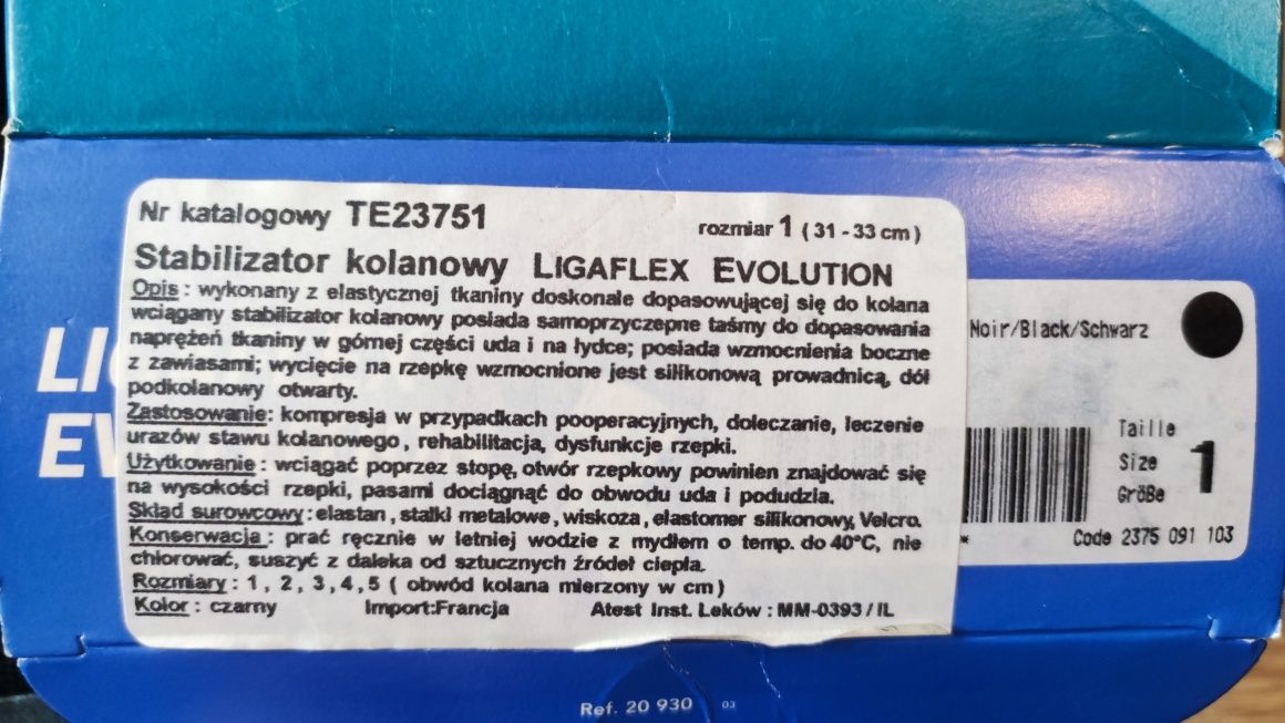 Stabilizator kolanowy Thuasne Ligaflex Evolution rozmiar 1