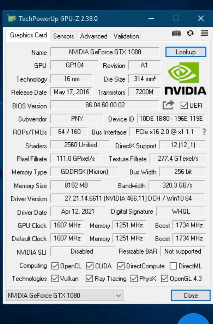 PNY GTX 1080 8 Gb