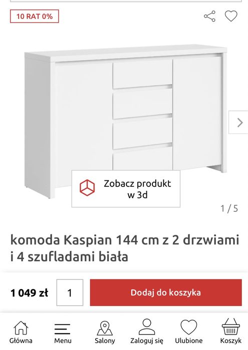 BRW komoda Kaspian 144 cm z 2 drzwiami i 4 szufladami biała NOWA!!