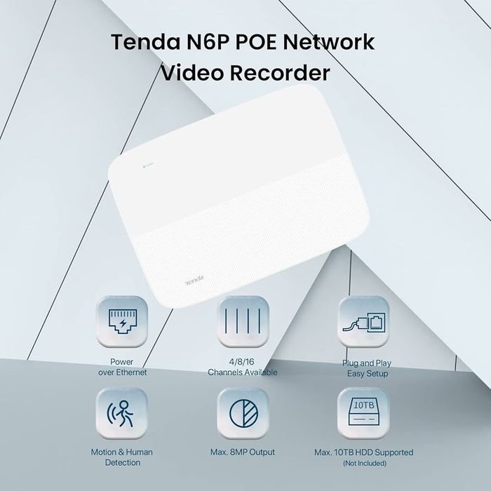 Відеореєстратор Tenda N6P-8H 4K 8 каналів PoE для системи відеоспостер