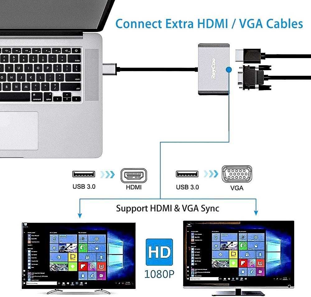Raycue Adapter USB 3.0 do HDMI VGA Adapter Windows