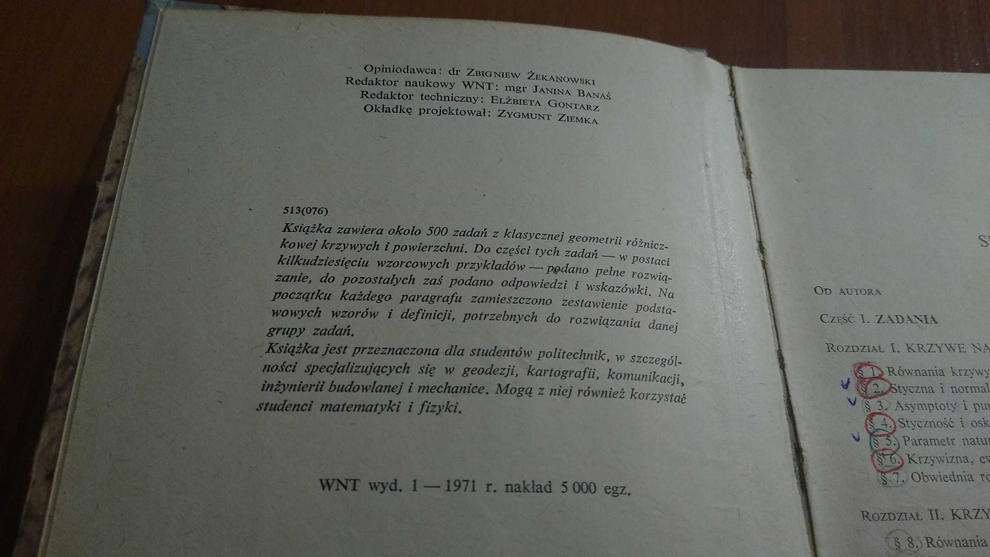 Zbiór zadań z geometrii różniczkowej Otomar Karwowski