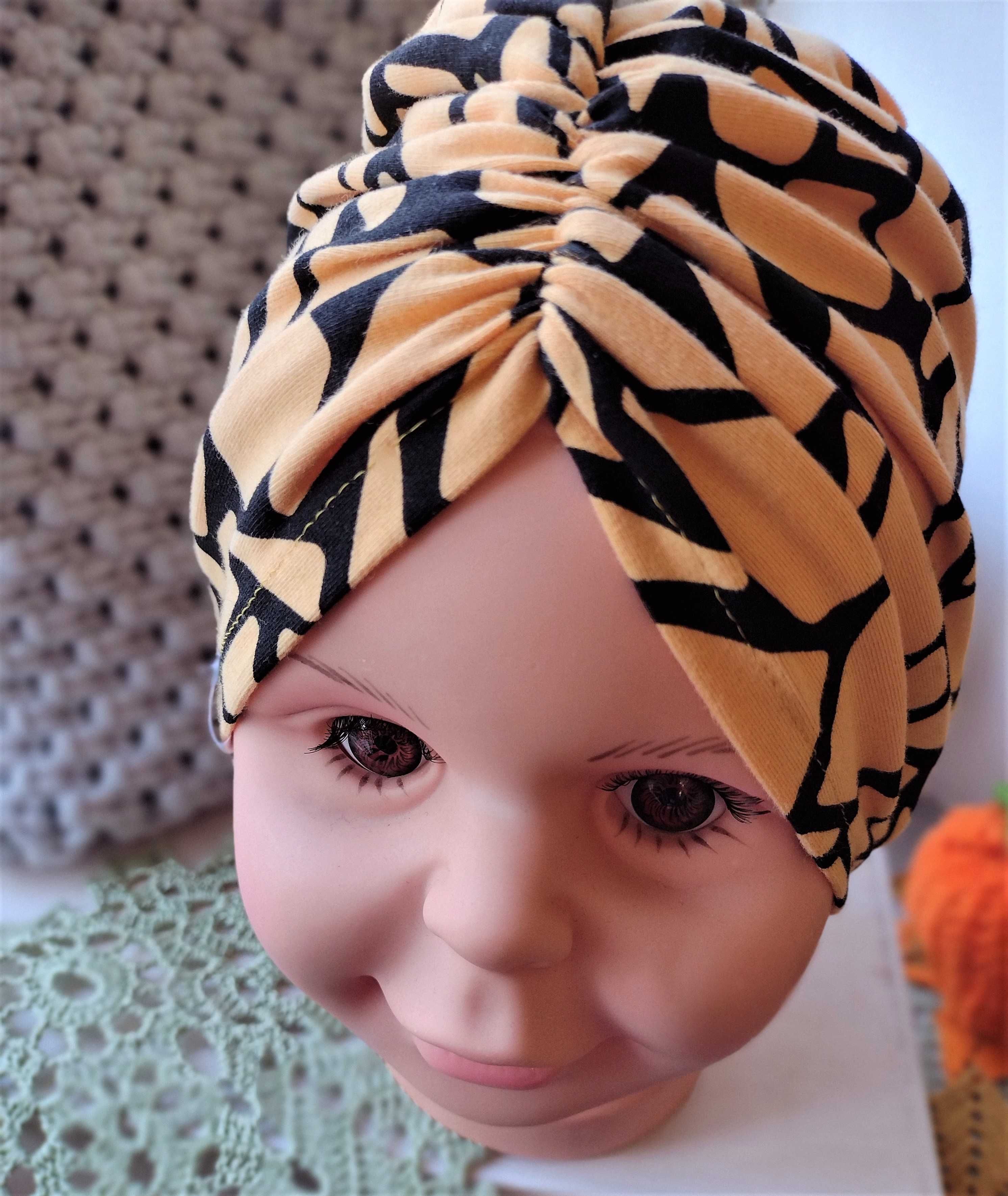 Czapka turban żółta pomarańczowa retro 52 dla dziewczynki