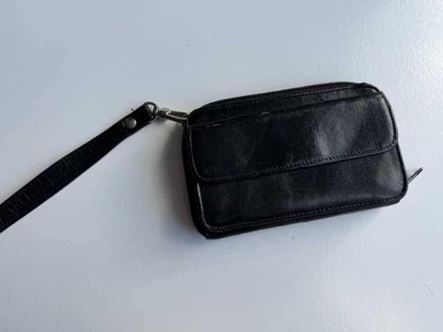 Męska saszetka portfel etui czarna skóra naturalna