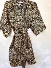Женская ночная рубашка с халатом, ночнушка, леопард, размер М-L