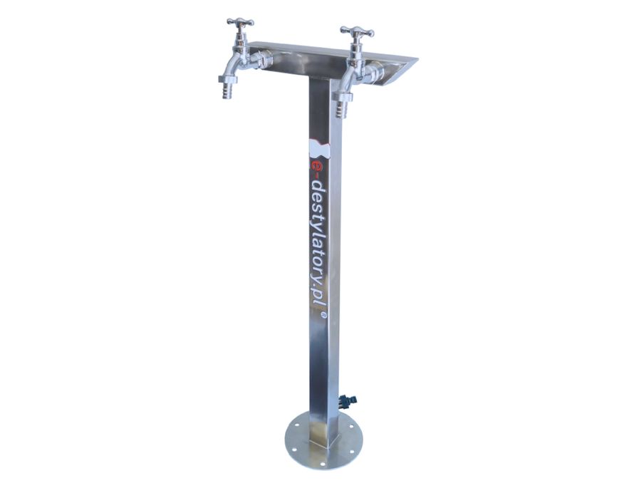 Hydrant Ogrodowy 70cm dwa krany INOX "Kwadrat skośny" - boczny dopływ
