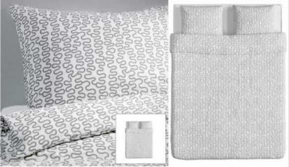 IKEA pościel 200x200 i 2x 20x60 KRAKRIS biała w szare wzory