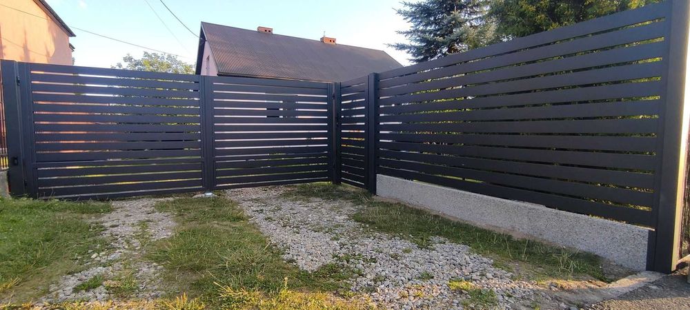 Ogrodzenie nowoczesne frontowe, palisadowe, aluminiowe, stalowe,