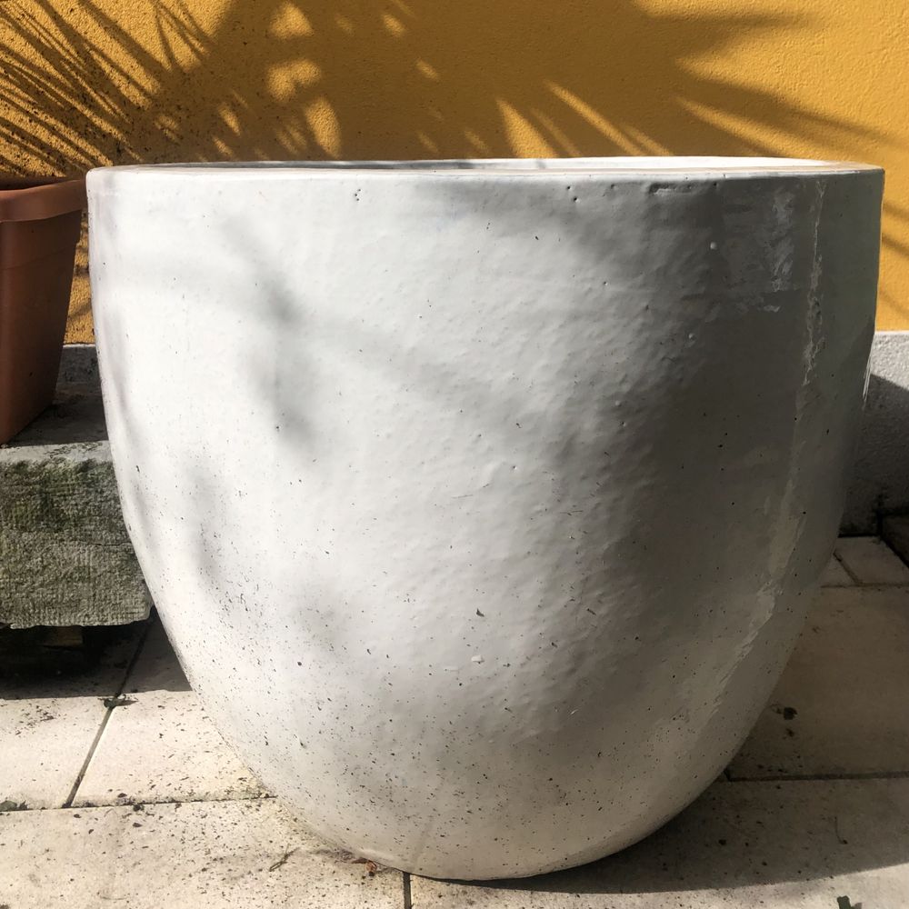 Vaso plantas esmaltado branco grande