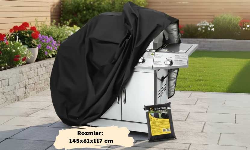 Duży SOLIDNY pokrowiec plandeka etui na grill gazowy czarny odporny FV