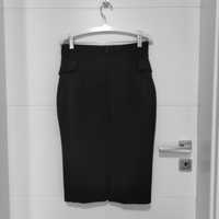 Czarna Ołówkowa spódnica Zara S wełna z podszewką midi
