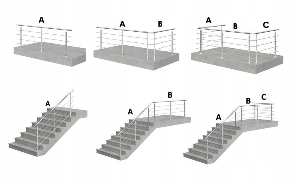 Balustrada nierdzewna balkonowa schodowa - kompl. system. Zrób to sam.
