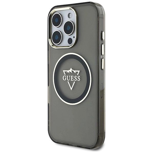 Etui Guess IML Metal Mountain Logo MagSafe na iPhone 16 Pro - czarny