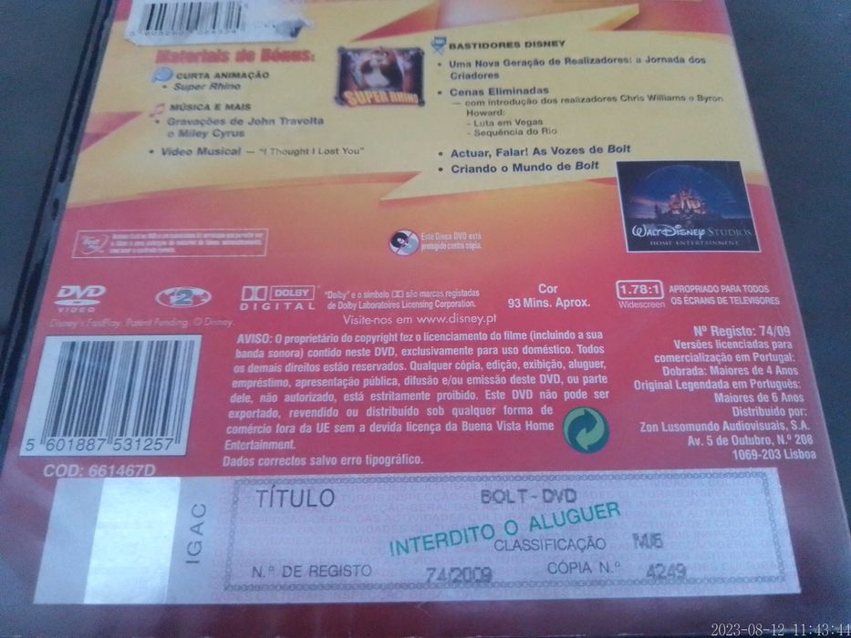 Dvd BOLT Filme ORIGINAL de animação DOBRADO EM PORTUGUÊS da Disney