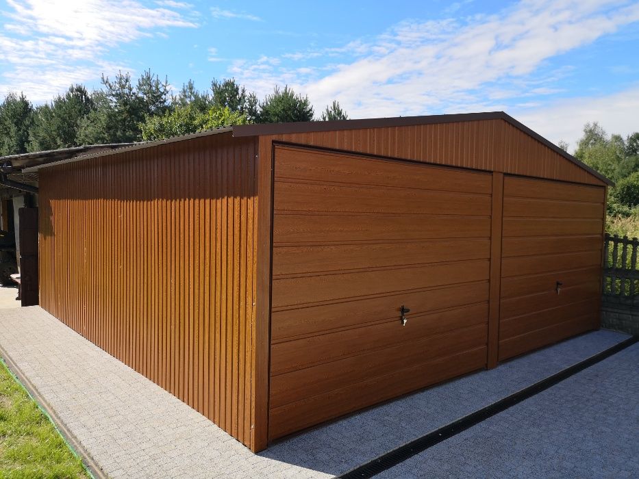 Garaże,garaż blaszany 6x5,6x6 ORZECH panel poziomy PRODUCENT