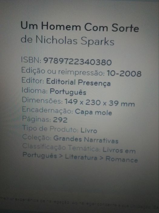 Livro : Nicholas Sparks, Um homem com sorte