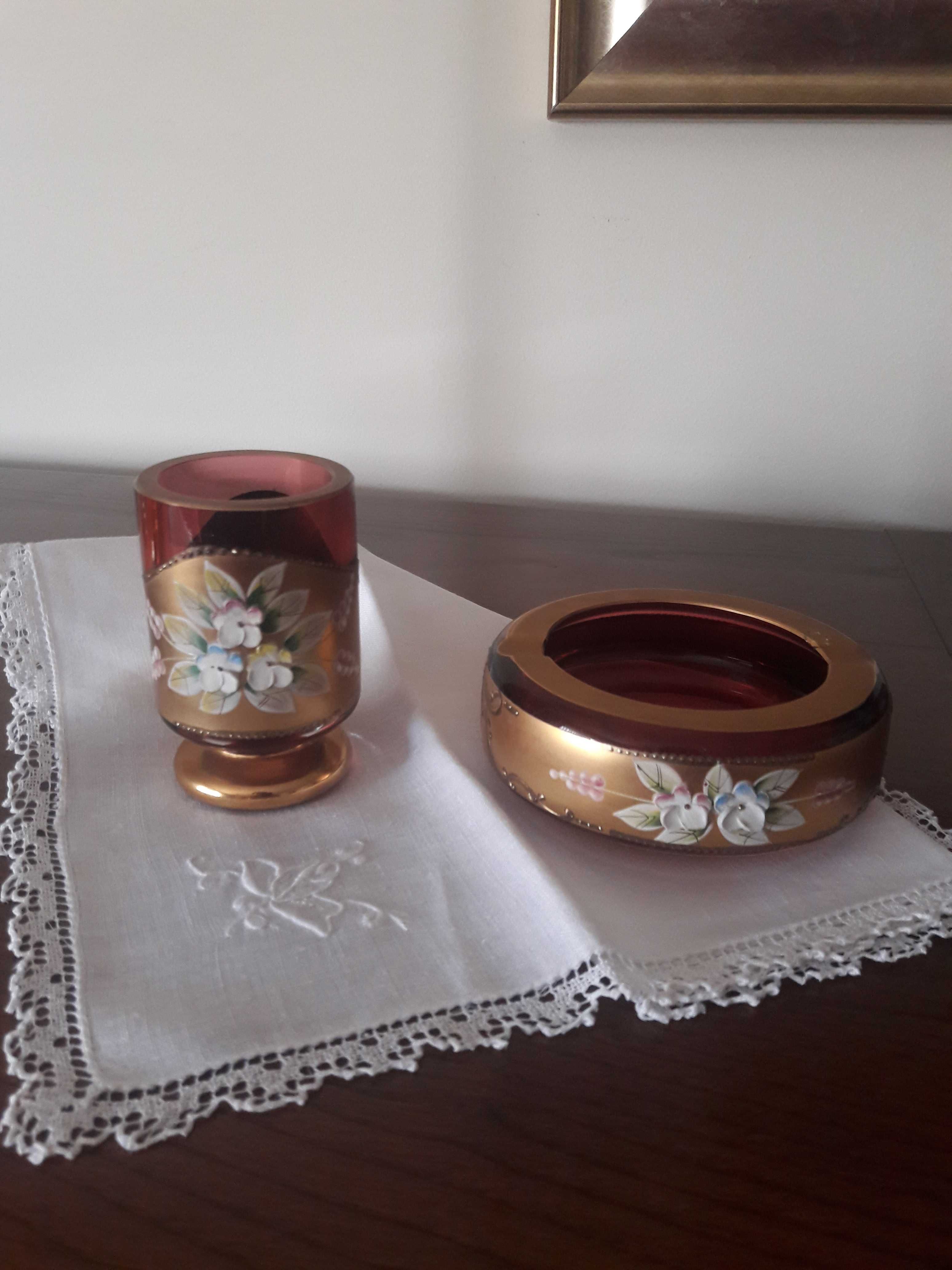 Copo e cinzeiro em cristal de Murano