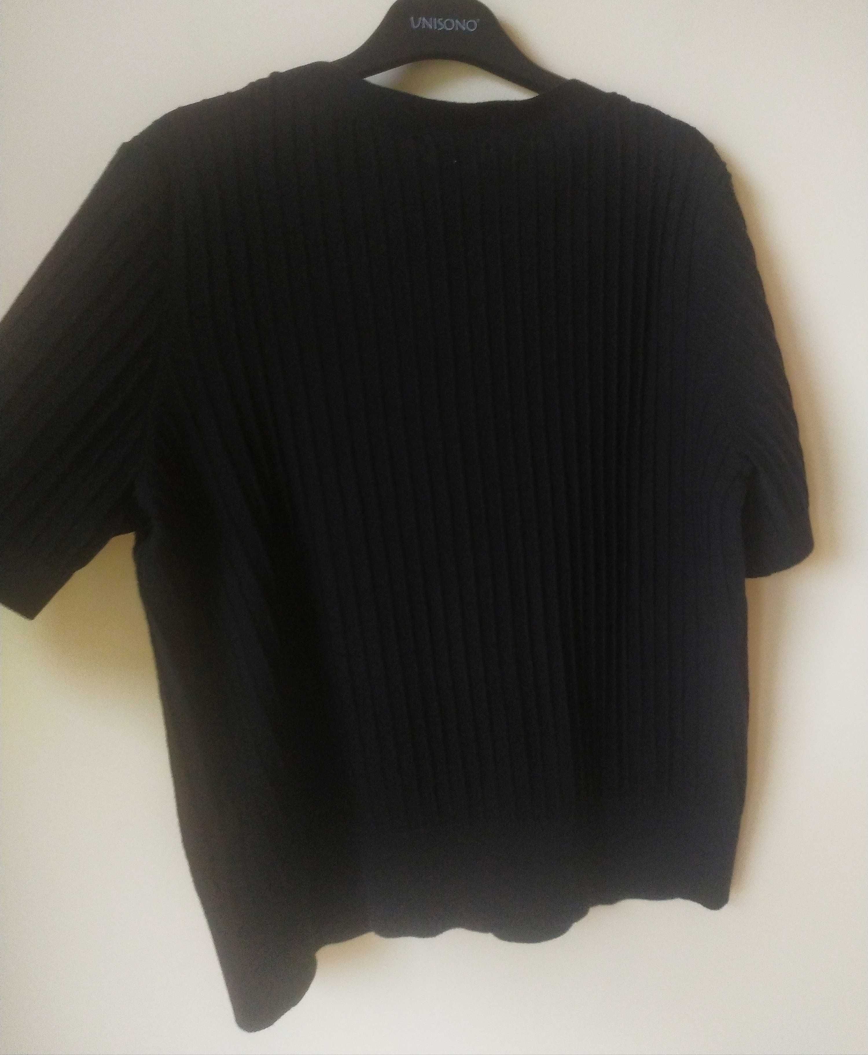Czarna bawełniana bluzka Basic z krótkim rękawem, H&M , rozmiar L