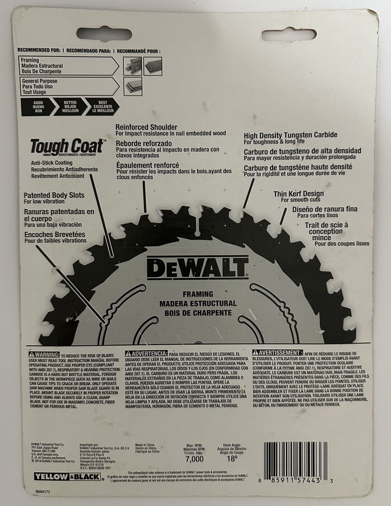 DeWALT пильні диски по дереву 165 мм( 18 та 24 зуби).