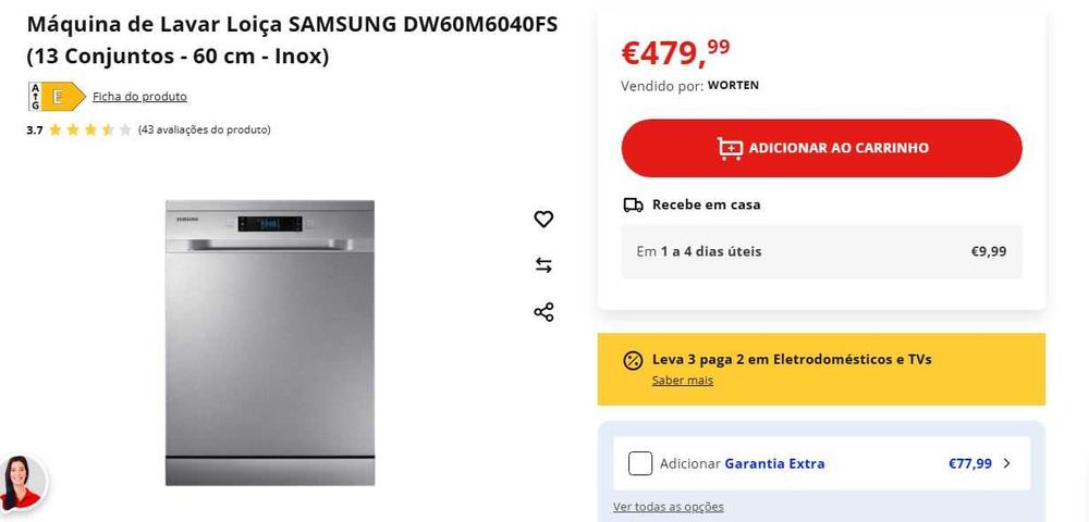 Maquina lavar loiça Samsung inox