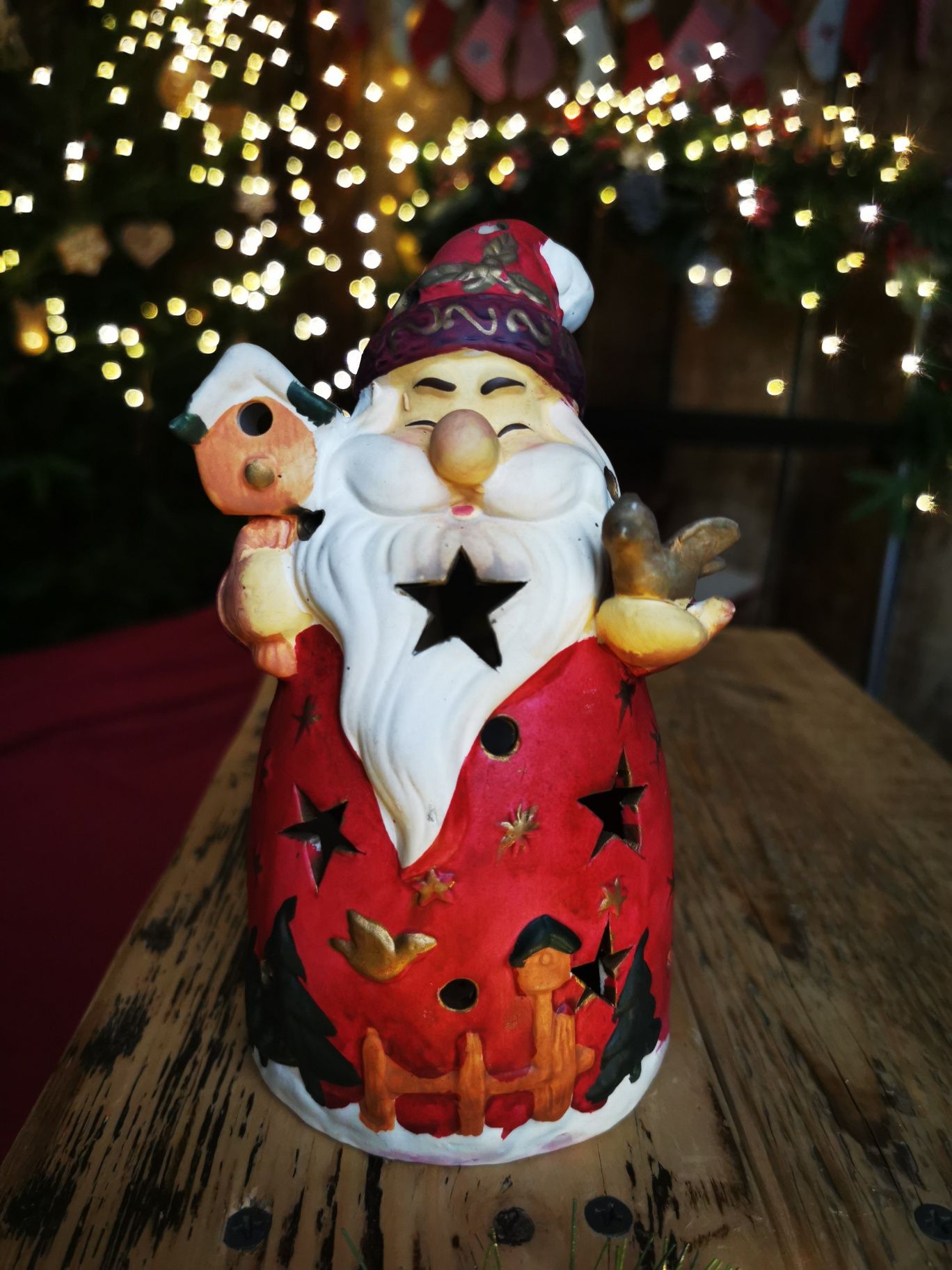 Lampion ceramiczny latarenka Święty Mikołaj Boże Narodzenie