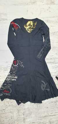 Desigual śliczna sukienka premium bawełna czarna wzory S M