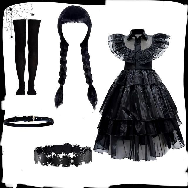 Sukienka WEDNESDAY M 120-130 PASEK PERUKA Strój Kostium Przebranie