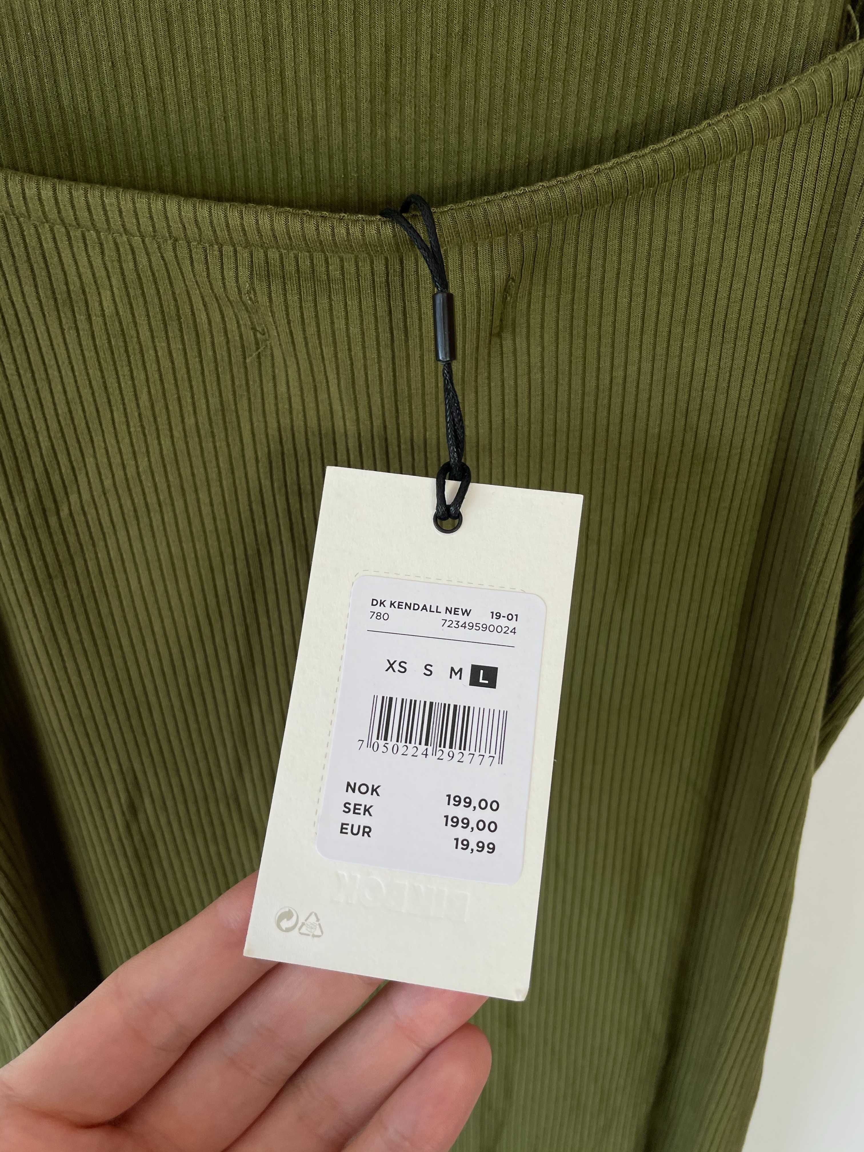 L 40 Bik Bok sukienka prążkowana midi khaki 95% wiskoza rozciągliwa