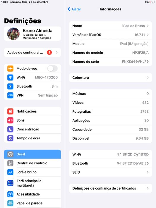 iPad 5ª Geração 32GB Wi-Fi - Como Novo + Capa