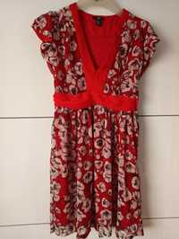 Sukienka H&M czerwona maki r. 40 L krótki rękaw
