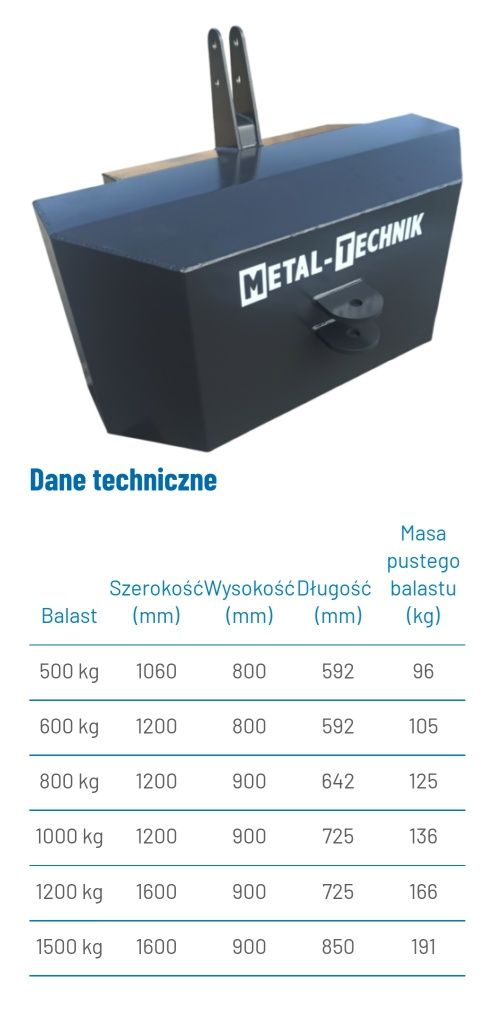 Przeciwaga Metal-Technik Balast 200 do 1500kg do Tura