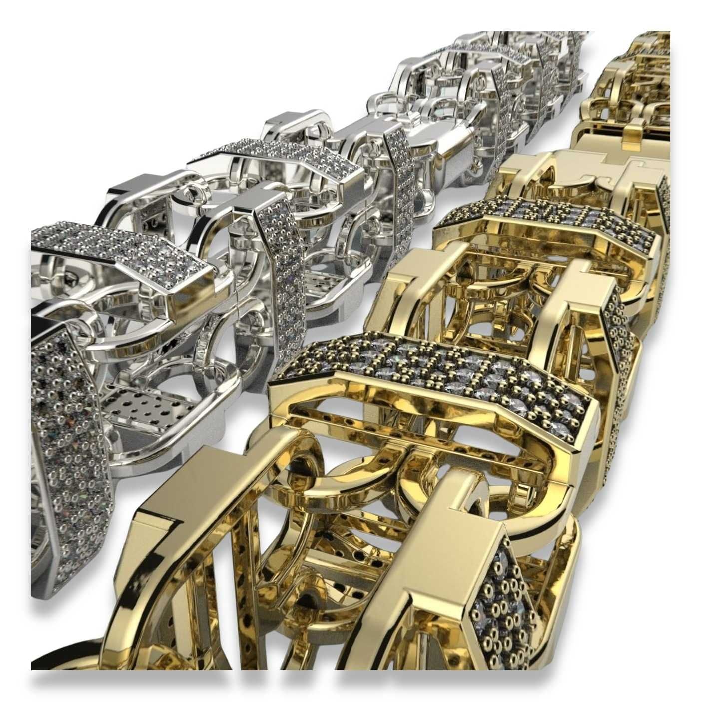 Złoty łańcuszek z żółtego 14k złota z cyrkoniami cgcc004 Wrocław 10mm