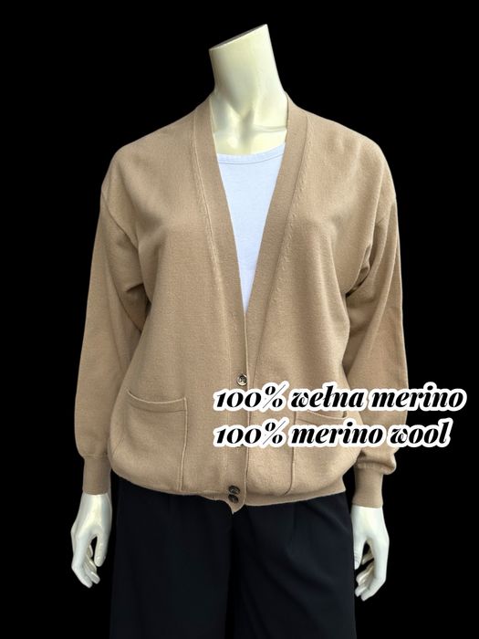 Brązowy, karmelowy, kardigan Marks & Spencer, 100% wełna, rozmiar XL