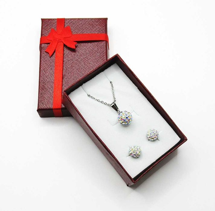 Komplet zestaw biżuterii srebrny stal 316L kulka shamballa pudełko X26