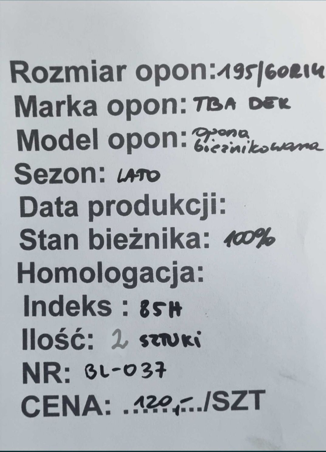 195/60R14 TBA DEK Opona bieżnikowana Lato