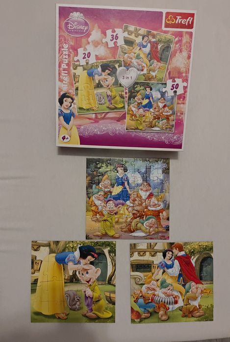Trefl Disney Princess Królewna Śnieżka puzzle 3w1 4+ stan idealny