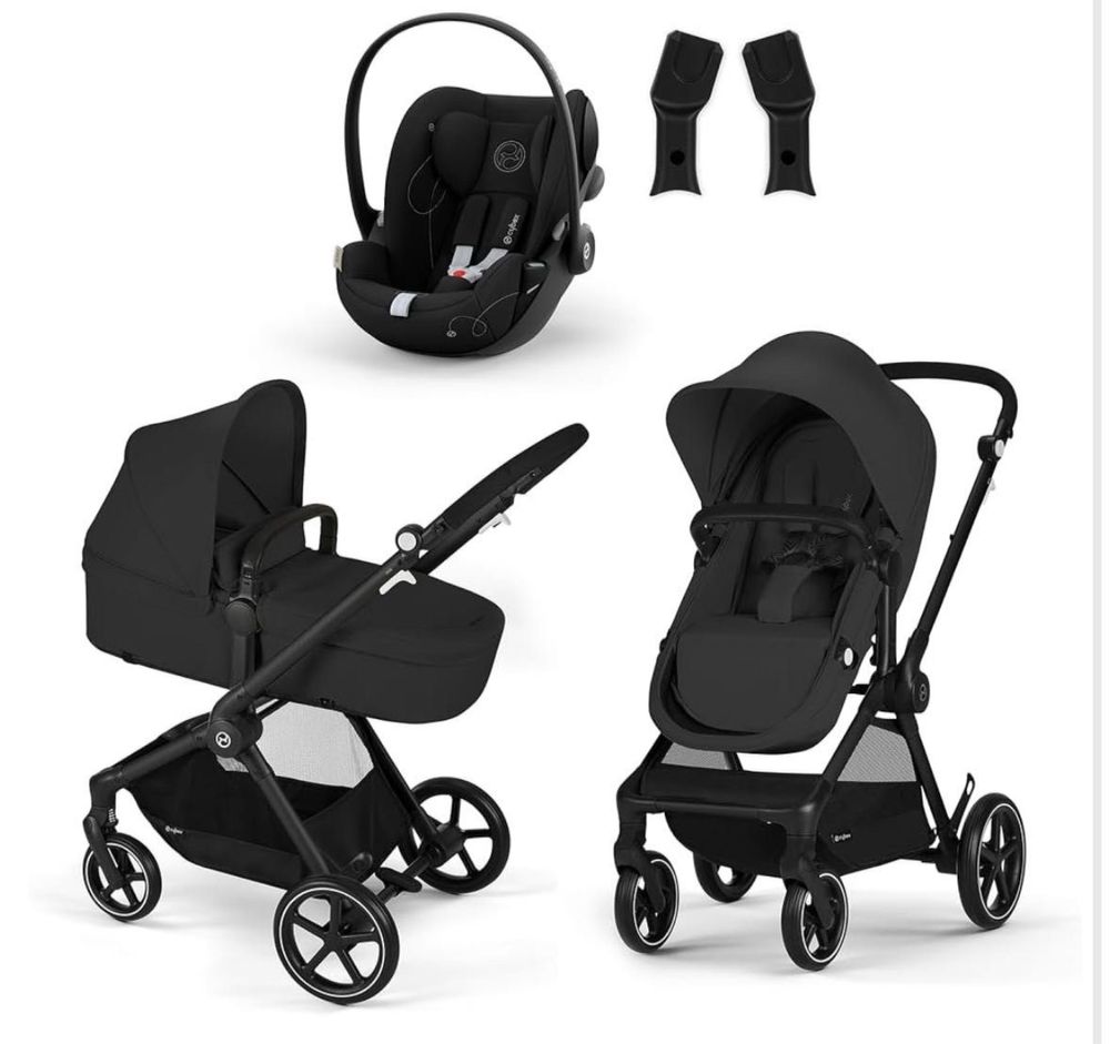 CYBEX Gold Carrinho de passeio EOS 2 em 1, preto + adaptadores ovinho