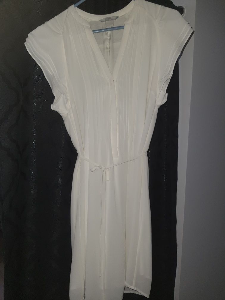 Sukienka H&M r.36 r. S chrzest komunia szyfon kremowa śmietankowa