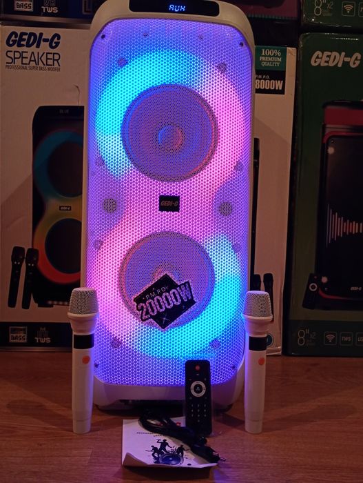 Блютуз караоке акустика GeDi-31(SD,USB,FM) ПультДУ, 2микрофона