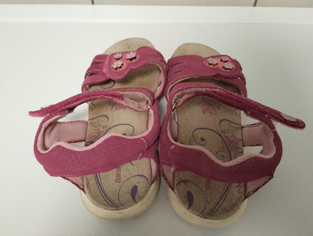 Sandały dziewczęce różowe, skórzane, różowe, rozmiar 35