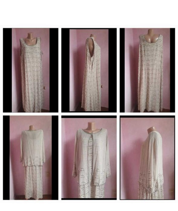 Бежевий костюм , бісер розшитий, сукня та жакет, на 52-54-56 розмір