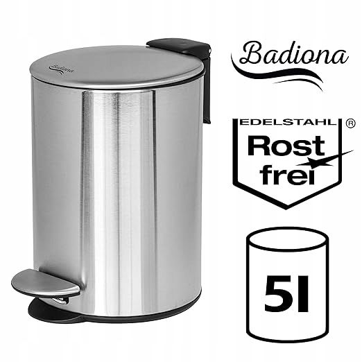 Badiona Kosz Łazienkowy 5l Ze Stali Nierdzewnej z Pedałem Srebrny