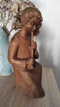 Rzeźba figura drewniana grajek vintage