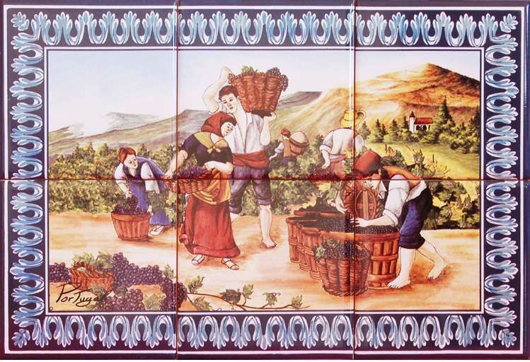 NOVO - Painéis de Azulejos Vindima Vinhas 30 x 20 cm Cestos de Uvas